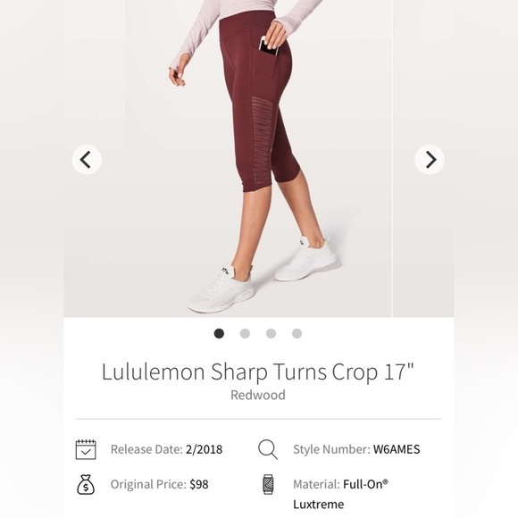 Lululemon Sharp Turns Crop 17” - Redwood - Size 2 (W6AMES) Capri Leggings‎ - Picture 3 of 15